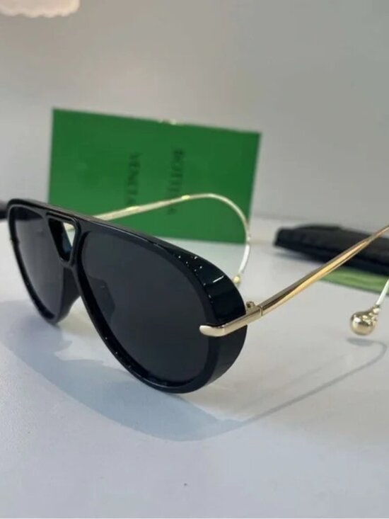 Bottega Veneta Black & Gold Aviator Sunglasses